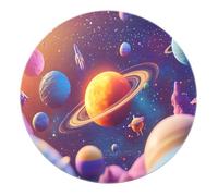 LANDERSION Alfombras Redondas Espacio Exterior 150cm Universo Tema Sistema Solar Planeta Alfombras Cielo Estrellado Azul Estrellado Dibujos Animados Zona guardería Tapete para Dormitorio Sala de Aula