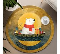 LANDERSION Alfombras Redondas Lavables salón 90cm Alfombra navideña Oso Polar Adorable Ultra Suave Entrada Interior Caja Fuegos Artificiales moqueta pequeña marrón Dormitorio Cocina guardería