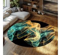 LANDERSION Alfombras Redondas Modernas de fantasía para salón 150cm Arte Abstracto Alfombra con patrón Amarillo Azul decoración Antideslizante para Dormitorio Lavable y Alfombra Negra