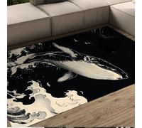 LANDERSION Alfombras Sala Estar Estilo japonés Alfombra Blanca y Negra Ola Gigante Ballena para pasillos Alfombra Delgada Suave Lavable para Oficina Cocina 180x240cm