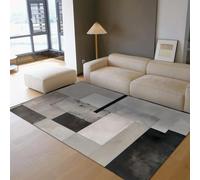 LANDERSION Alfombras Salón Alfombra Negra Gris Abstracta Bloque de Color Lavable Geometría Alfombra para Dormitorio Decoración Interior Esterilla Antideslizante de Pelo bajo 60x90cm