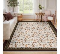 LANDERSION Boho Lavable 80x150cm Alfombras para salón Margaritas Florales Antideslizantes Alfombra Dormitorio Pelo bajo y Antideslizante Alfombra para Oficina Sala Juegos Entrada y decoración hogar