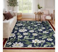 LANDERSION Flores Blancas 60x120cm Alfombra Lavable para salón Adorable con Hojas Verdes Florales alfombras Acento alfombras Antideslizantes Suave Pelo bajo para Sala Juegos guardería