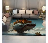 LANDERSION Ocean Animal Door Felpe 60x90cm Alfombra Azul 3D fantasía Surrealista para habitación Invitados Alfombra Suave Lavable Antideslizante y sin muda para la Sala Juegos en la mesilla Entrada