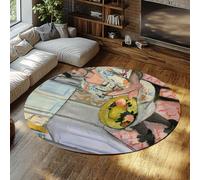 LANDERSION Pinturas Famosas Obras Arte Impresas Alfombra Redonda Elegante Mujer y patrón Sombrero Alfombras Ultra Suave Delgada para decoración Dormitorio Balcón 200cm