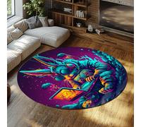 LANDERSION Tema Anime Alfombra Redonda para salón Conejo Futuristas Alfombras Ciencia ficción Lavable Alfombra Antideslizante Pelo bajo para Estudio guardería 90cm