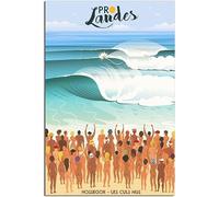 Landes Coast Surfing France Arte Imprimir Vintage Viaje Póster Retro Pared Arte Lienzo Póster Habitación Decoración Hogar Decoración Sin Marco 50x75cm