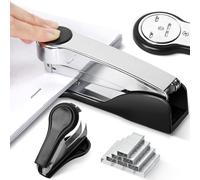 LandHope Grapadora resistente, pequeña grapadora de metal, oficina, escuela, hogar, capacidad de 50 hojas, 1000 grapas, color negro y plateado, estilo moderno