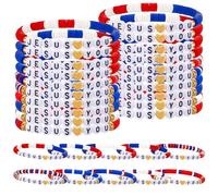 Landical 30 pulseras de amistad con cuentas de arcilla para niños, religiosas Jesús te ama, pulseras de primera comunión, domingo y Pascua, 7.3 inches, polímero de arcilla y plástico, polímero de
