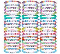 Landical 64 pulseras de la amistad a granel para mujer, pulseras de cuentas Heishi Surfer, pulseras inspiradoras apilables de vinilo elástico con cuentas de disco para regalos de amigos, Happy
