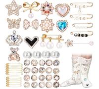 Landical Abalorios para calcetines, broche de seguridad, 56 piezas de calcetines chatarra, alfileres de joyería de calcetines dorados brillantes, dijes de joyería de calcetines de perlas con diamantes