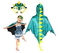 Landifor 2pcs Capa de Dinosaurio Disfraz Capa de Dinosaurio para Niño Dragón Bleu Pâle Cosplay Capa con Máscara-Niños Fiesta Regalo Carnaval Halloween Navidad