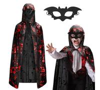 Landifor 2pcs Niños de Halloween Capa Set Capa con capucha Hallowe's Capa con Bloody Handprints - para Niño Hallowe's Carnaval Cosplay Disfraz Fiesta Regalo