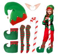 Landifor Niños Elf Dress Up Accesorios Disfraz Elfo Navidad Adecuado para Navidad Nochebuena Mascarada Actuación Escénica 5Pcs Christmas Elf Costume para Niños Christmas Elf Costume Set Christmas Elf