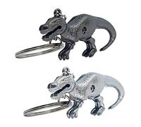 LandJoy Llaveros de dinosaurio, 2 piezas, llaveros de dinosaurio para niños, llaveros de pareja de dinosaurios, llaveros de dinosaurio de metal, llaveros para niños, regalo para niños(plata y negro)