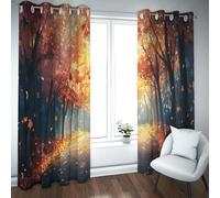LANDOCROWN Cortinas Opacas de otoño Hojas Amarillas en el Camino Rural Separador de ambientes con Ojales Cortinas con Aislamiento térmico para Sala de Estar con Puerta Francesa 2X B150 x H190 cm