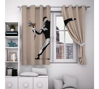LANDOCROWN Ojal Ventana Superior Tratamiento Tirar Ramo de Flores Beige Blackout Cortina Banksy Guapos Chicos Graffiti Dormitorio Cortinas 190 x 150 cm