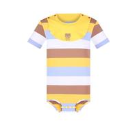 Landofgenie Pijama de una Pieza con Babero para Hombre Body de Manga Corta a Rayas Pelele para Hombre Amarillo L