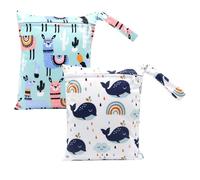 Landrain 2 piezas Wetbag Kindergarten Pañales de tela impermeable Bolsas húmedas reutilizables Pañaleras, Impresión, Wetbag