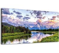 Landscape Canvas Wall Art Modern Canvas Artwork River and Forest Posters Prints Living Room Office Decoration(75x150cm/Inner frame)