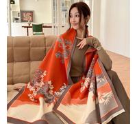 (Landscape Flowers Orange, 190cm) New Autumn Winter Faux Cashmere Jacquard Scarf - Retro Elegant Thickened Warm Wrap, Premium Textured Neckwear