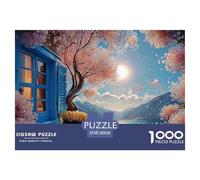 Landscape Painting Window Flowers Sea View 1000 Piezas Cartulina Extra Gruesa Rompecabezas Premium Ocean View Antiestrés Juego Familiar Rompecabezas para Decoración del Hogar 38x26cm/1000pcs