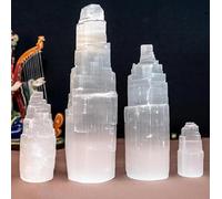 LANDSTER Torre de cristal de selenita con piedras preciosas, torre de carga de selenita, reiki, chakras, sanación, piedras preciosas, decoración, decoración del hogar, 6 cm