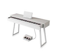 LANDTOM DD8819 Piano con teclado digital con cajón de 88 teclas con taburete Martillo eléctrico de madera Teclado ponderado Piano con teclado multifuncional de 3 pedales (Blanco)