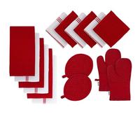 Lane Linen Juego de 16 paños de cocina - 6 toallas de mano de rizo absorbentes, 6 paños de cocina para lavar platos, 2 agarraderas de agarre de silicona y 2 guantes de horno de silicona, color rojo