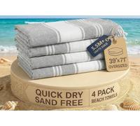 LANE LINEN Juego de 4 toallas de playa turcas - Toalla de playa extragrande de 99 cm x 180 cm, toalla duradera a prueba de arena, absorbente y de secado rápido, perfecta para piscina o viajes