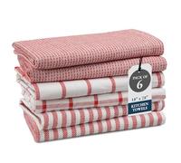 LANE LINEN Juego de 6 toallas de cocina 100% algodón, absorbentes, de secado rápido, 18 x 28 pulgadas, color rojo