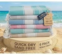 LANE LINEN - Juego de 6 toallas de playa turcas para mujer, prelavadas, antiencogimiento, antiarena, de secado rápido, ligeras y suaves, 99,1 x 180,3 cm, playa vintage