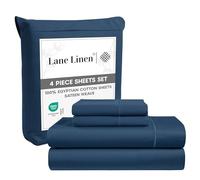 LANE LINEN Juego de sábanas de 100 % algodón egipcio, tamaño King, 4 piezas, juego de sábanas de algodón de tejido satinado de lujo, tamaño King, juego de sábanas de 38 cm con bolsillo extra profundo