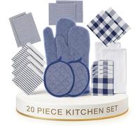 LANE LINEN Juego de toallas de harina y toallas de cocina, 20 piezas, paños de cocina de algodón de primera calidad para hornear pan, paños de cocina súper absorbentes para lavar platos, trapos de