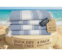 LANE LINEN Paquete de 4 toallas de playa de gran tamaño, juego de toallas turcas prelavadas, toallas de playa de secado rápido para viajes, toalla de playa grande, toalla libre de arena, 39 x 71