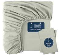 LANE LINEN Sábanas bajeras 100 % de algodón orgánico, tamaño Queen (+ fundas de almohada), tejido de percal suave y cómodo, totalmente elástico, bajo frisado, resistente a la decoloración, bolsillo
