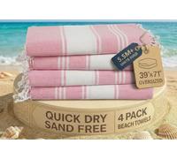 LANE LINEN Toalla de playa 100% algodón con bolsa, 4 toallas de gran tamaño, 39 x 71 pulgadas, absorbente para piscina, extra grande, secado rápido, arena de viaje, color rosa caramelo
