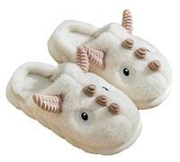 LANFIRE Zapatillas cerdo algodón dinosaurio animales calientes felpa mujer invierno Pantuflas (White, numeric_40)