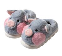 LANFIRE Zapatillas de algodón para niños grandes y adultos zapatillas de cerdo para el hogar zapatillas de felpa zapatillas de animales zapatos de mujer (Grey, 37/38, numeric_37)