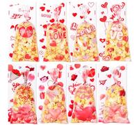 Lanfixilly Bolsas de celofán de San Valentín, 160 bolsas de dulces de San Valentín, bolsas de regalo de San Valentín, 8 estilos, bolsas de regalo de San Valentín, bolsas de regalo con lazos giratorios
