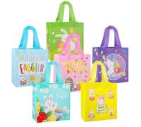 Lanfixilly Bolsas de regalo de Pascua, 6 unidades de bolsas de Pascua con asas, bolsas de regalo Happy Easter para niños, reutilizables, no tejidas, búsqueda de huevos, juego de Pascua, fiestas de