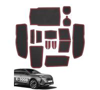 LANGBEAN Alfombrilla Antipolvo para Peugeo-t e-3008 2024 2025, 16 Piezas Alfombrilla Antideslizante para Consola Central, Caja de Almacenamiento, Portavasos, Guantera, Negro & Rojo