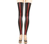 Lange Latexstrümpfe Offene Zehen Und Ferse Gummibesätze Oben Oberschenkel Hohe Strümpfe,schwarz Mit Lila,L,Negro,L