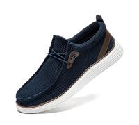 LANGFEUU Mocasines sin cordones para hombre, informales, para conducir, transpirables, ligeros, azul oscuro, 47 1/3 EU