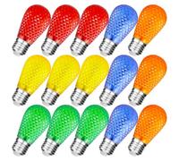 LangPlus+ S14 - Guirnalda de bombillas LED de colores de 1 W, multicolor (rojo, naranja, azul, verde, amarillo), inastillables, bombillas LED Edison E27 de repuesto para Halloween, Navidad, decoración