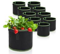 LangRay Bolsa de Cultivo 11L, Maceta de Tela con Asa, Bolsas para Plantas Transpirables no Tejidas para El Cultivo de Verduras, Flores, Frutas y Otras Plantas, Negro, 10 Piezas, 3 GAL