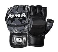 LangRay Guantes MMA, Guantes de Boxeo UFC Grappling Sparring Guante Artes Marciales Combate Kárate Saco Guantillas Cuero sin Dedos Protección para Hombre y Mujer, L