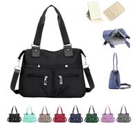 Langrents Nylon Tote Bag, Langrents Crossbody Bag, Langrents Large Capacity Waterproof Multi Pocket Shoulder Bag, Womens Messenger Travel Tote Bag (Black)