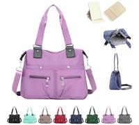 Langrents Nylon Tote Bag, Langrents Crossbody Bag, Langrents Large Capacity Waterproof Multi Pocket Shoulder Bag, Womens Messenger Travel Tote Bag (Purple)
