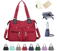 Langrents Nylon Tote Bag, Langrents Crossbody Bag, Langrents Large Capacity Waterproof Multi Pocket Shoulder Bag, Womens Messenger Travel Tote Bag (Red)
